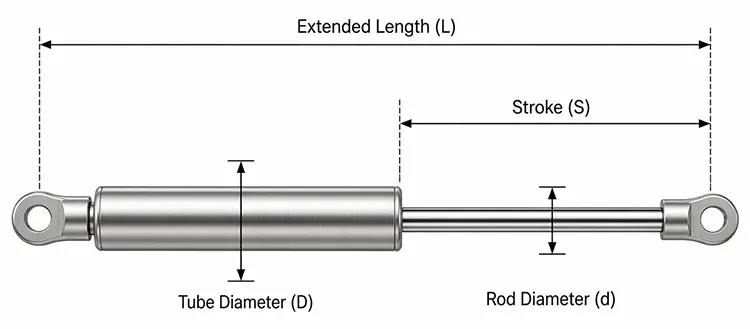 stainless steel gas struts size chart