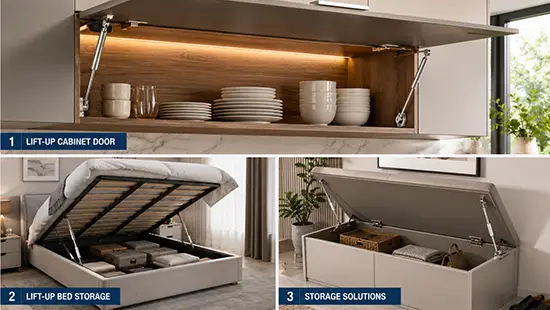 gas springs applications for lift up doors beds and storage systems