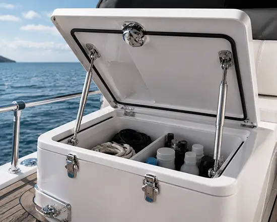 Gas springs for Marine equipment boxes